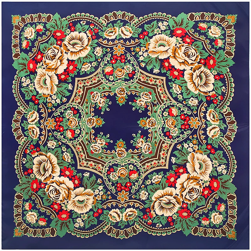130cm Bohemia Print Winter Silk Scarf Women Twill Floral Turban Headband Large Hijab Square Scarf Shawl 250110