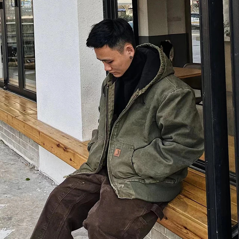 FEWQ Cotton Jacket Workwear Hooded Canvas Long Sleeves 2024 Solid Color Long Sleeve Casual Male Tops Korea Fashion 24E5378 250210
