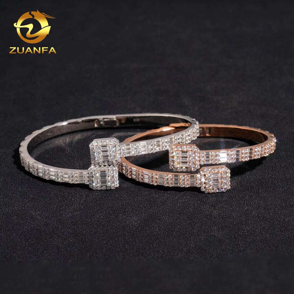 Iced Out Hip Hop Jewelry Cuban Sterg Sier Vvs Moissanite Baguette Cut Dia Cuff Bangle Bracelet Men Wome