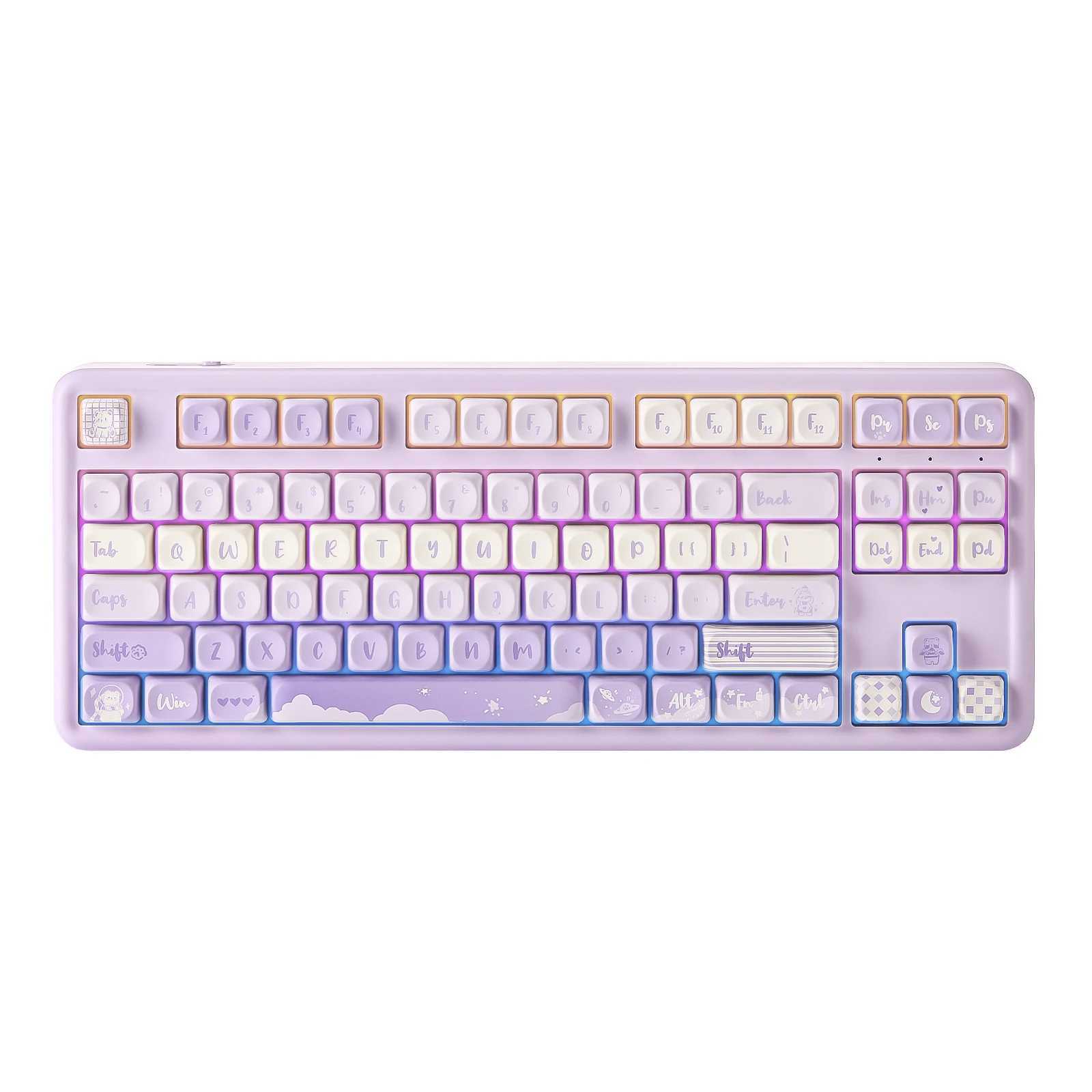 Keyboards YUNZII B87 Purple Mechanical Gaming Keyboard Wireless Custom QMK/VIA Gasket Keyboard with Cute Keycap Wrist Rest for Win/Mac S25210
