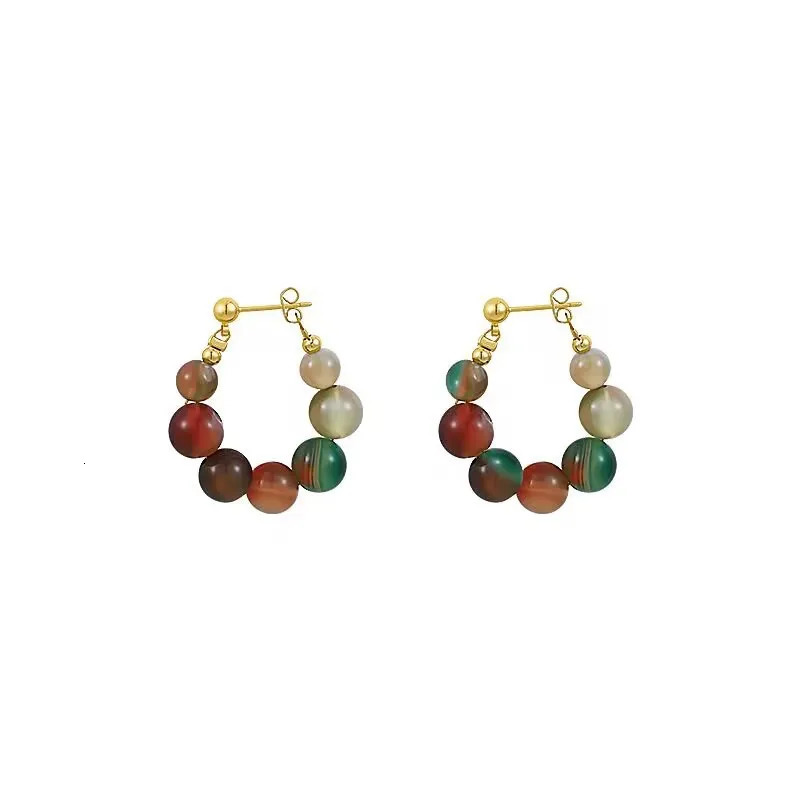 Chinese Style Colorful Beaded Jade Earrings for Women Female High-End Temperament Earrings Ethnic Jewelry 250110