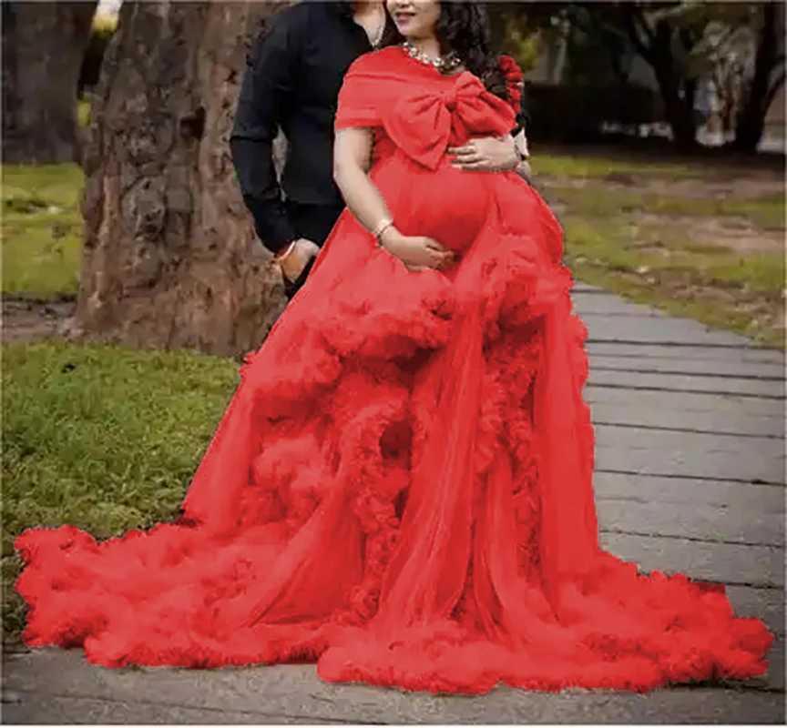 Maternity Dresses Long Tulle Ruffle maternity dresses photoshoot baby shower dress for pregnant women H250211