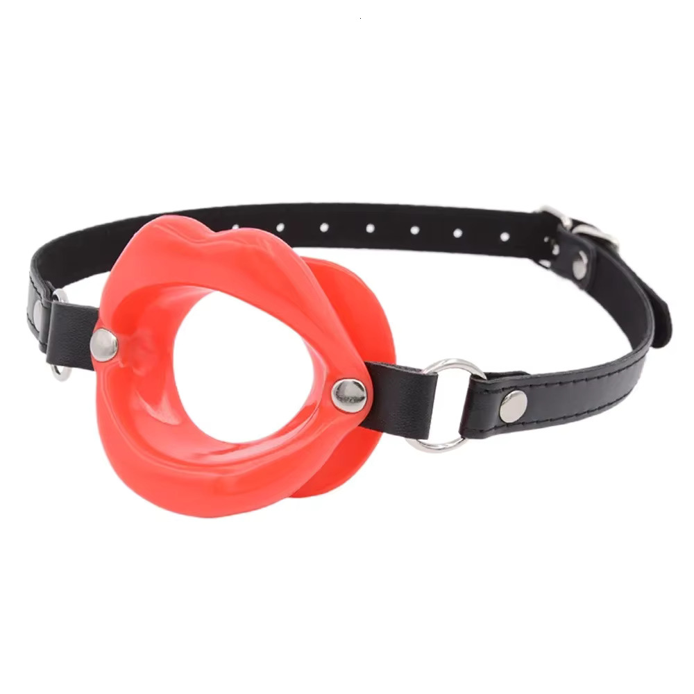 PU Leather Silicone BDSM Bondage Lips Ring Open Ball Adult Slave Erotic Sex Toy For Couples Toys Mouth Gag Games female