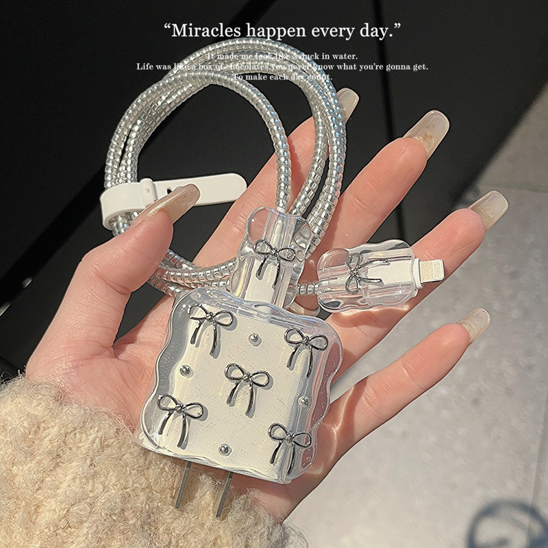 bowknot Data cable protection case for iPhone charger, suitable for soft shell 18W/20W