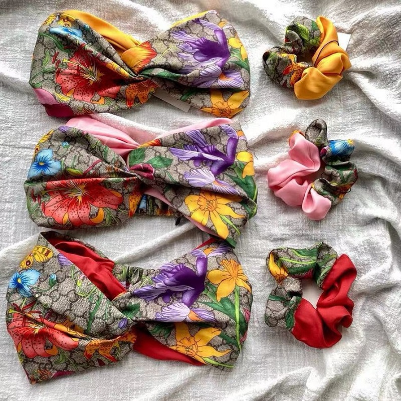Designer 100% Silk Cross Headband Women Girl Elastic Hair bands Retro Turban Headwraps Gifts Flowers Hummingbird Orchid