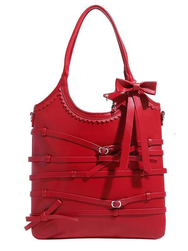 Women's Bags Designer's original SK2 bow tie strap handbag, women's red tote bag, large capacity commuting armpit shoulder bag