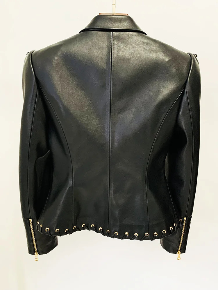 HIGH QUALITY est Fashion er Jacket Womens Rope Lacing Up Slim Fitting Leather Blazer 250208