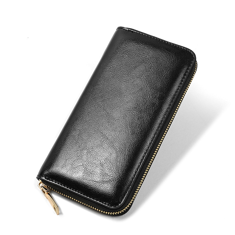 New Oil Wax Pattern Cowhide Women's Zipper Wallet Long Genuine Leather Large Capacity Handbag swissmilitary