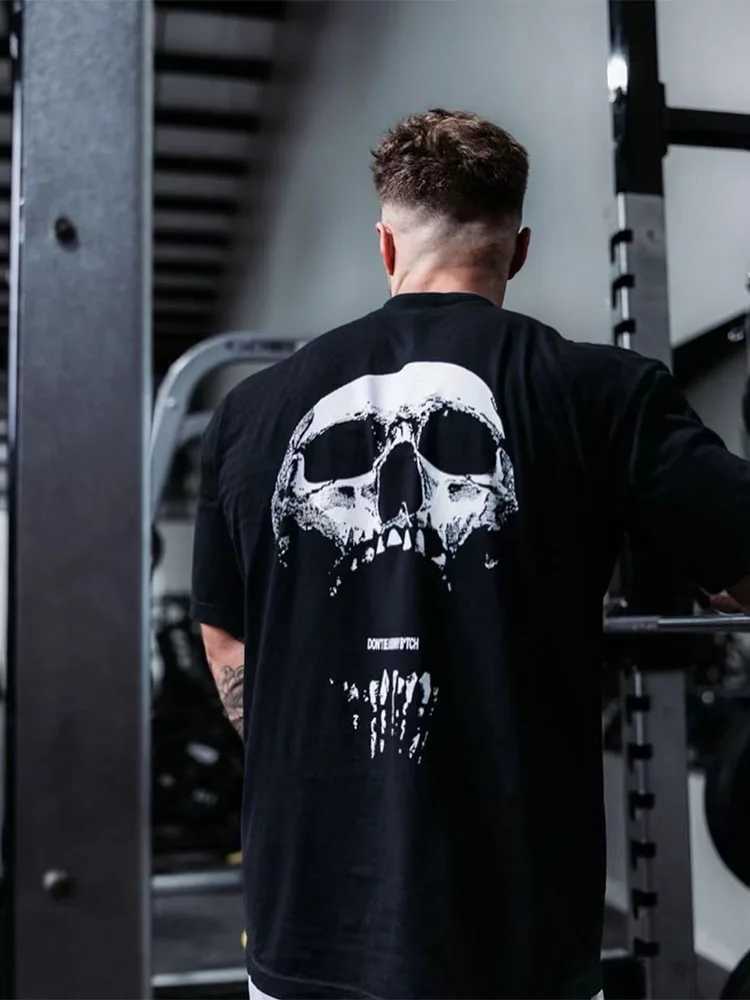 New Gym Fitness T-shirt Loose Oversized Cotton Men Short Sleeves Bodybuilding Sports Tees Summer Training Workout Jogging Tops W250211