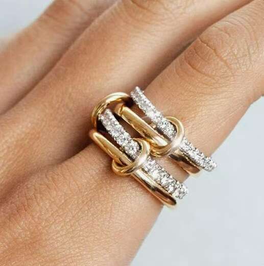New Stacked Cubic Zirconia Ring Vacuum Gold Plated Personalized Diamond Jewelry