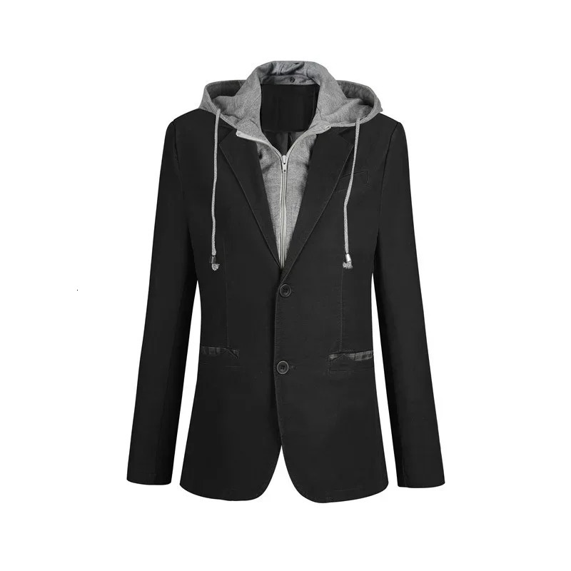Plus Size M6XL Casual Blazer Men Two Pieces Detachable Hood Blazer Full Sleeve Single Breasted Two Buttons Suit FS150 250210