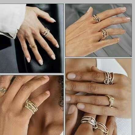 New Stacked Cubic Zirconia Ring Vacuum Gold Plated Personalized Diamond Jewelry