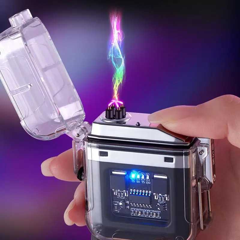 Transparent Dual Arc Plasma Waterproof Lighter Watch Rechargeable USB Flashlight Flameless Windproof Lighter for Outdoor CampingT250211