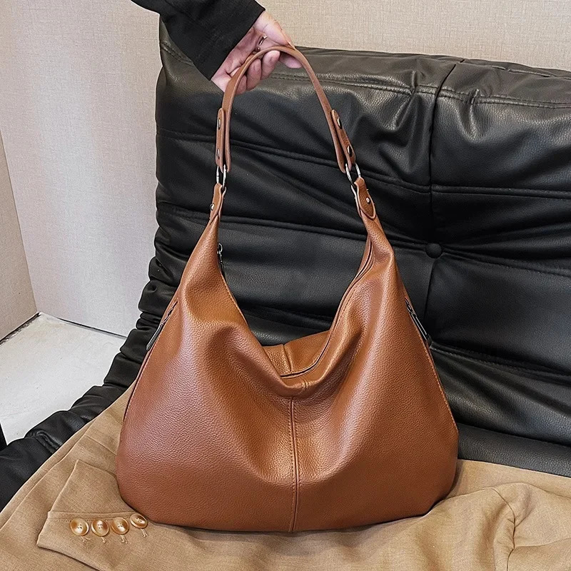 Fashion Versatile Underarm Dumpling Bag Womens High-end Sense Splicing Niche Soft Leather Bag Portable Tote Bag 250210