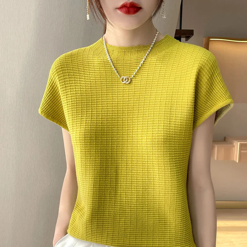 Summer Female Tshirts Short Sleeve Women Oneck Solid Color Fashion Womens Clothing Tee Mock Neck Casual Soft T Shirt Oversize 250211