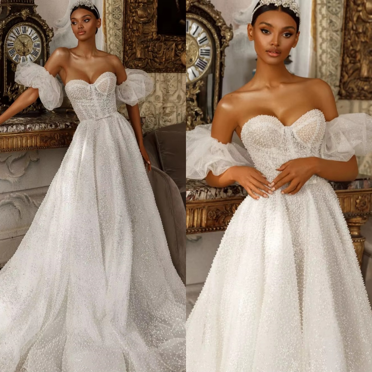 Classic Women Wedding Sweetheart Neck Removable Sleeves Bridal Gowns Beaded Sweep Train Dress Custom Made vestidos de novia