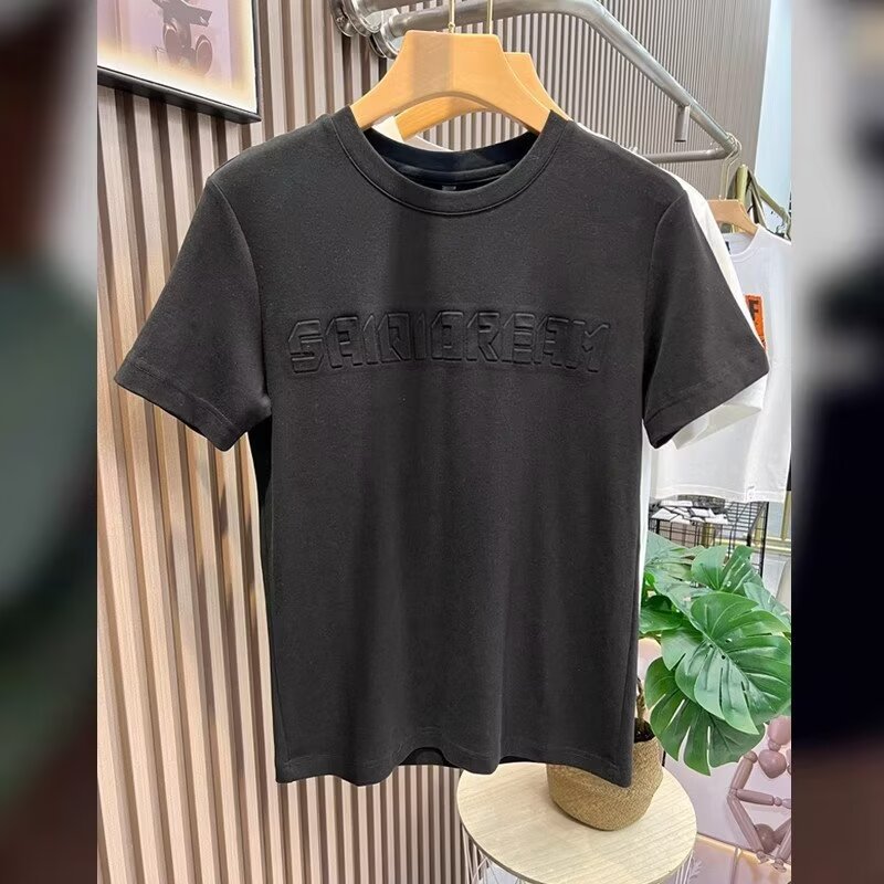 Summer three-dimensional letter T shirt men 2025 new round neck slim-fit simple half sleeve base shirt with loose short sleeve t