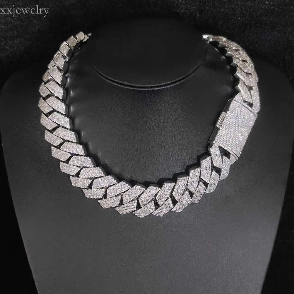 moissanite chain cuban k necklace 25mm 6 row full dia ice out vvs pass dias tester Fashion stainless steel plating hiphop men's jewelry bracelet