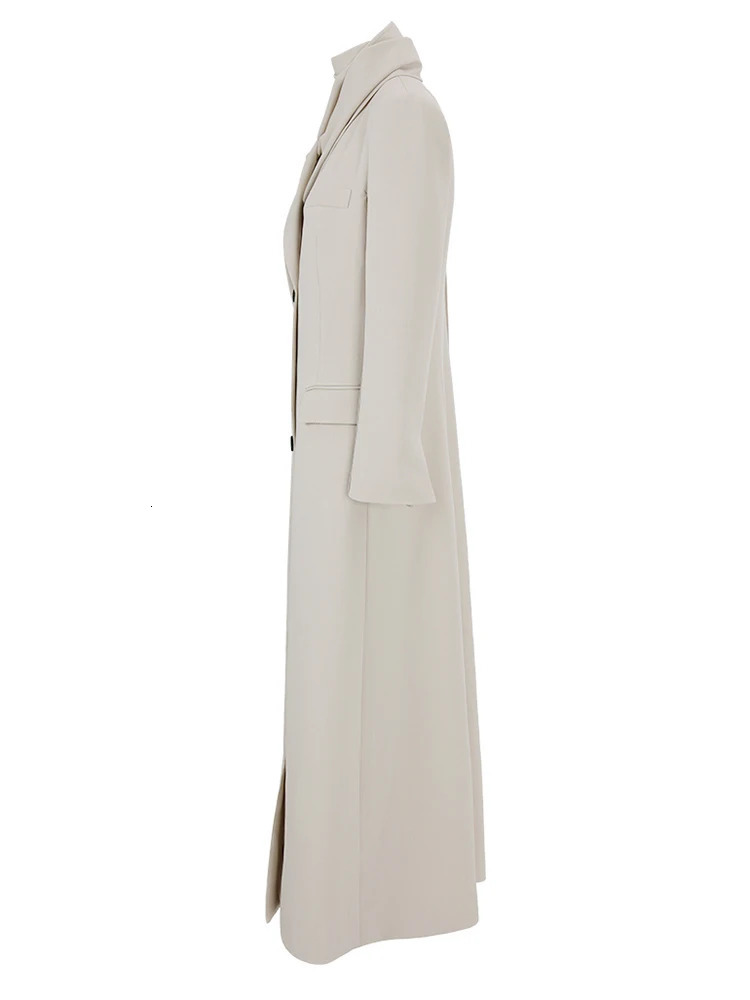 EAM Apricot Big Size Long Elegant Blazer Women Scarf Collar Sleeve Jacket Fashion Spring Autumn 1DH4395 250106