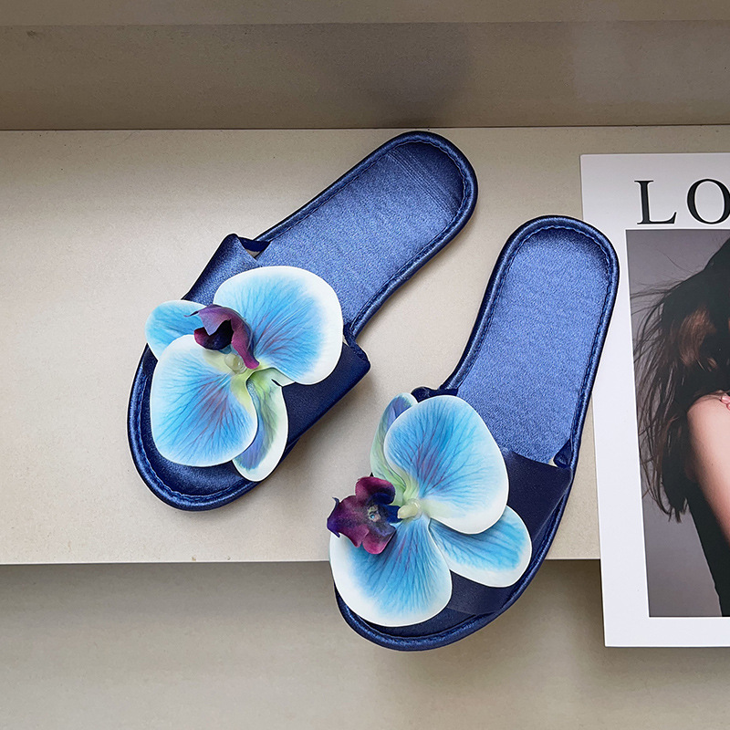 Phalaenopsis flower slippers women fashion outside to wear non-slip flat flip-flops home soft sole slippers