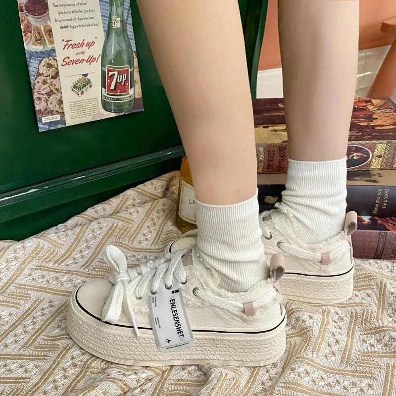 Front Lace Up Casual New Breathable ral Canvas Shoes Autumn Tenis De Mujer Thick Platform Color Matching Sneakers