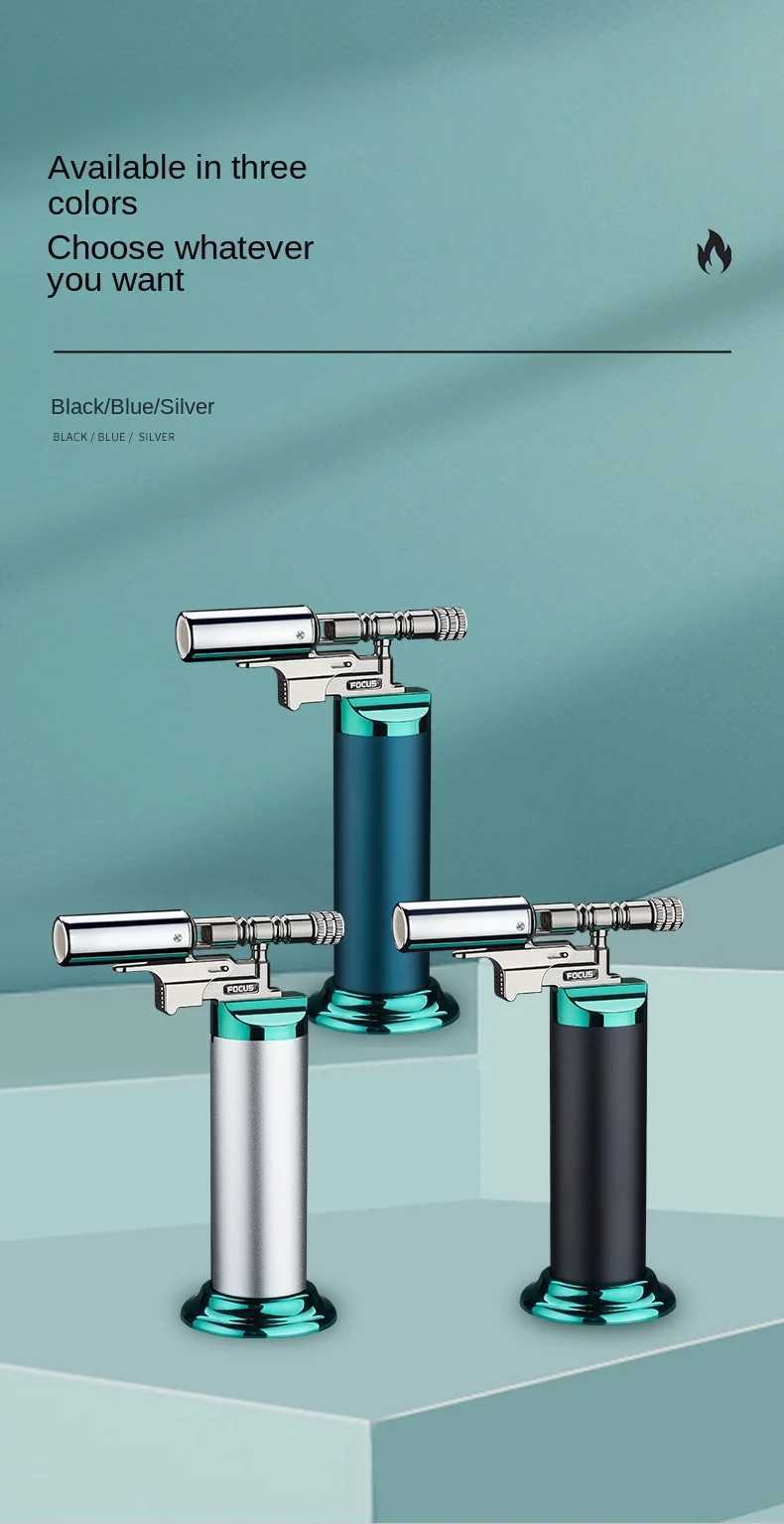 Powerf Windproof Blue Flame Jet Torch Gas Lighter Outdoor Cigar Barbecue Cooking Kitchen Butane Refillable Metal Welding Gun Y250210