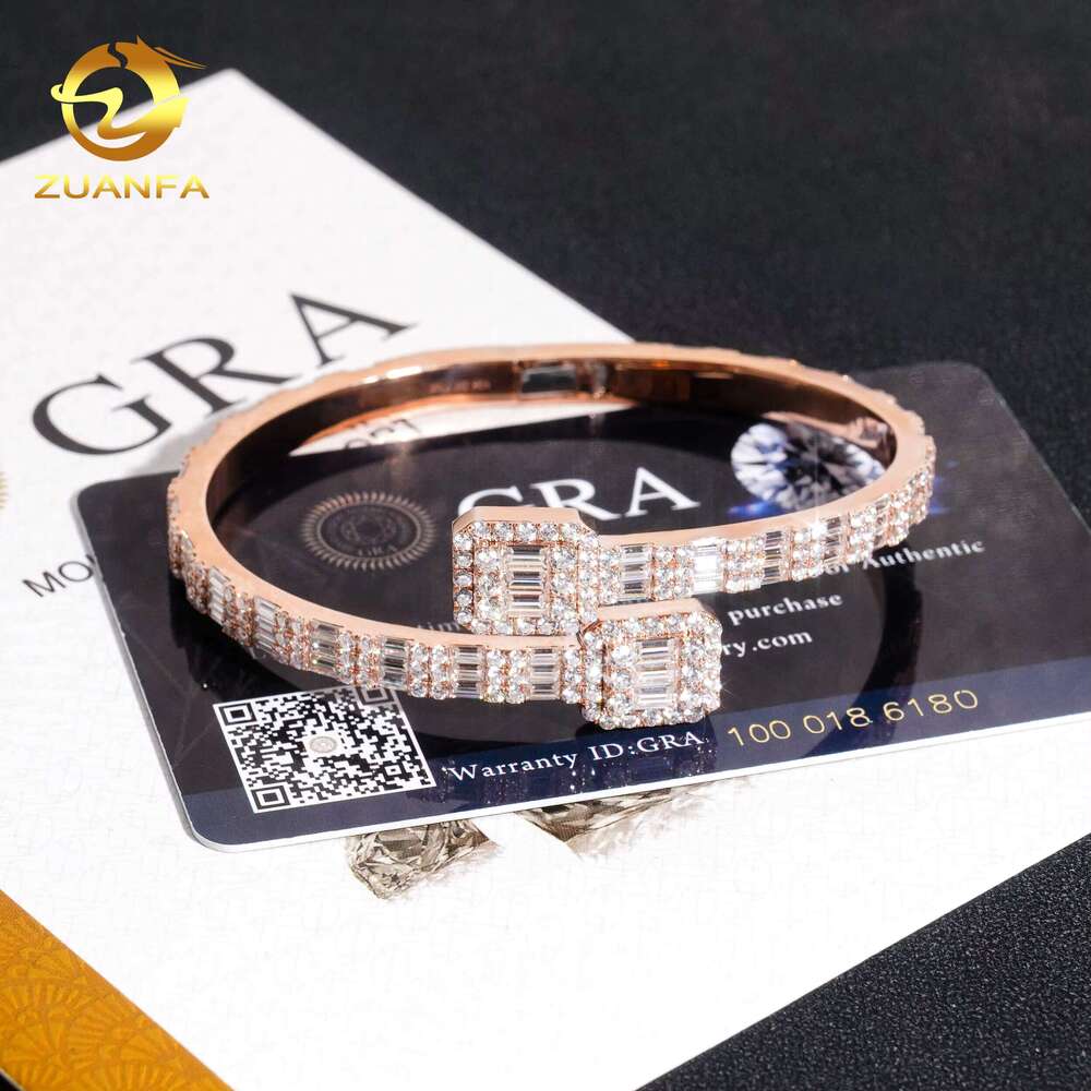 Iced Out Hip Hop Jewelry Cuban Sterg Sier Vvs Moissanite Baguette Cut Dia Cuff Bangle Bracelet Men Wome