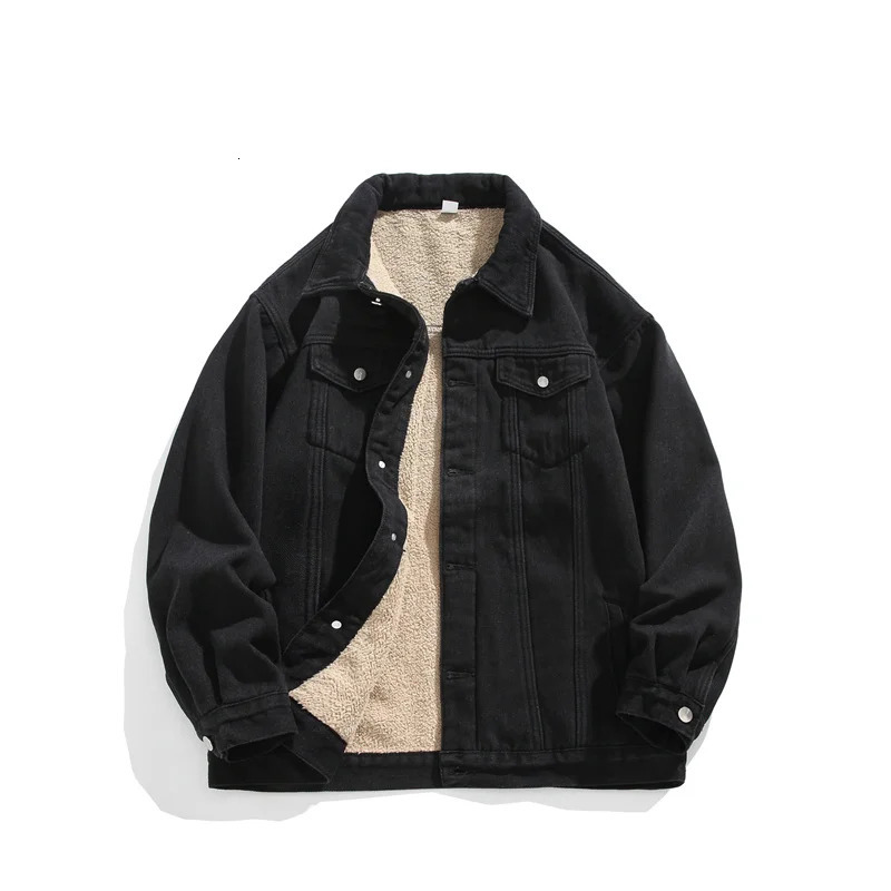 Mens winter jeans streetwear denim jacket warm denim jacket mens wool lining thick wool denim jacket 250211