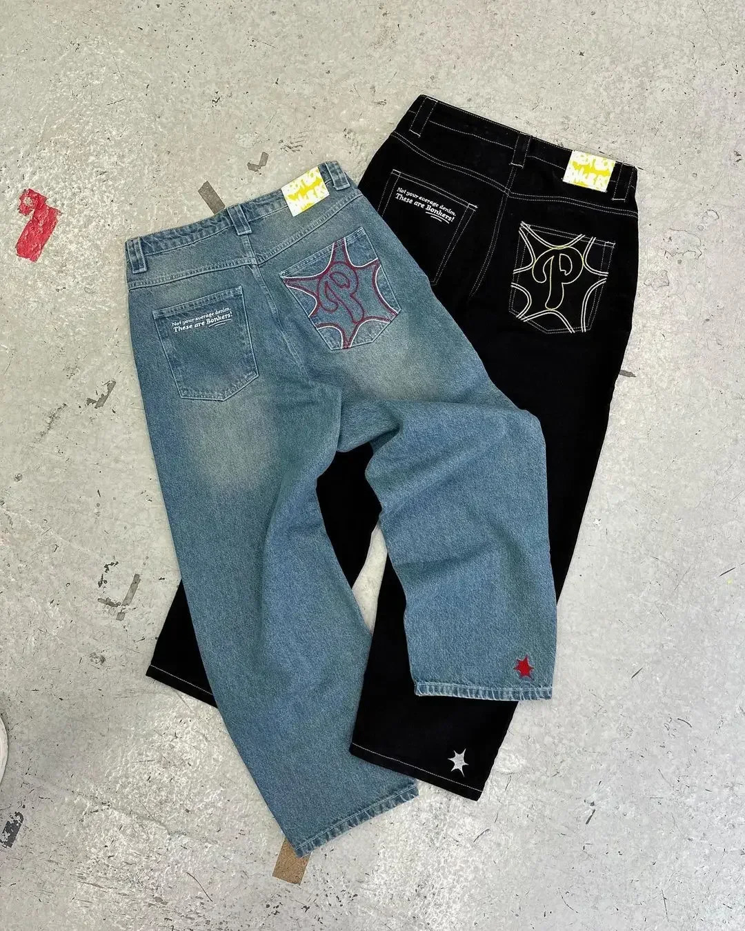 Y2K Men blue letter printed jeans high-end fashion hip-hop trend straight casual pants loose couple street American retro pants 250122