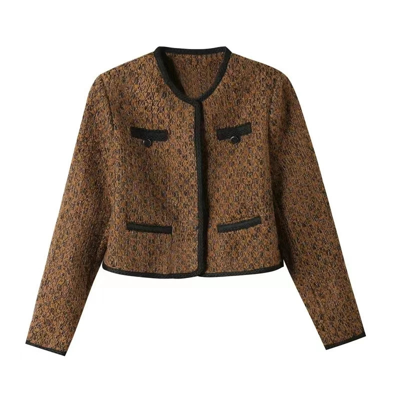 Spring Autumn Women Jacket Tweed Blazer Wool Vintage Korean Chic Short Coat Green Office Lady Clothing Women Coats Clothes 250210