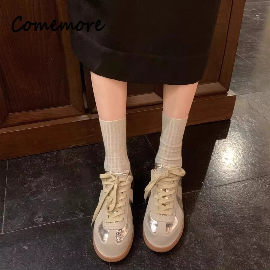 Designer Outdoor Casual Leather Sports Shoes Sier Lace Up Sports Flat Shoes Women's Anti Slip Breathable Tennis Running Shoes Basket Women's