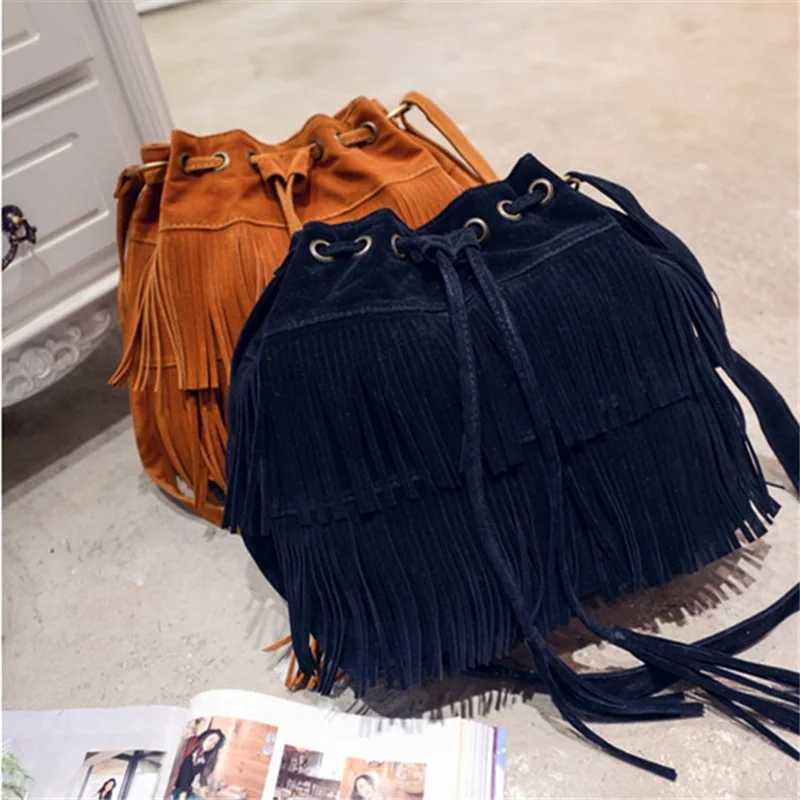 Fi artificial suede edge womens messenger bag handbag novice bag tassel shoulder handbag cross body bag tassel bucketXJ250412