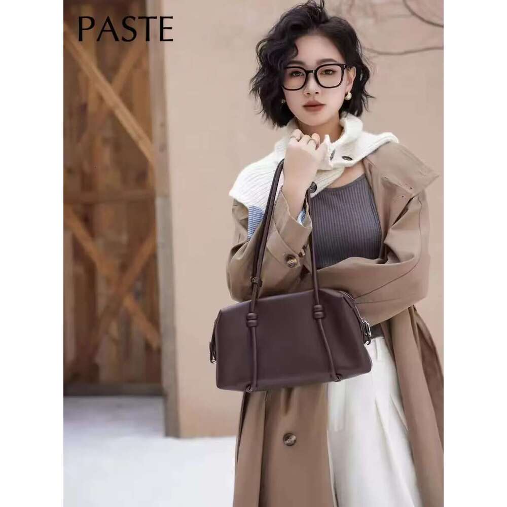 Vintage Simple Long-Handle Easy To Wear Women Tote Wine Red Genuine Cow Leather Female Shoulder Bag Rope Strap Travel Handbag