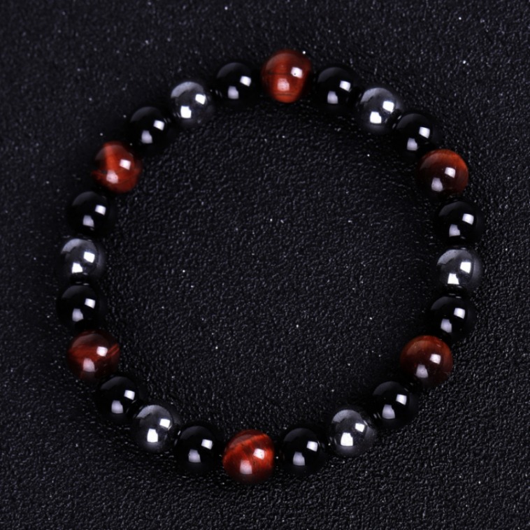 Strand Hematite Tiger Eye Black Onyx Beaded Bracelet Natural Stone Bead Bracelets Wristband for Men Women Fashion Jewelry
