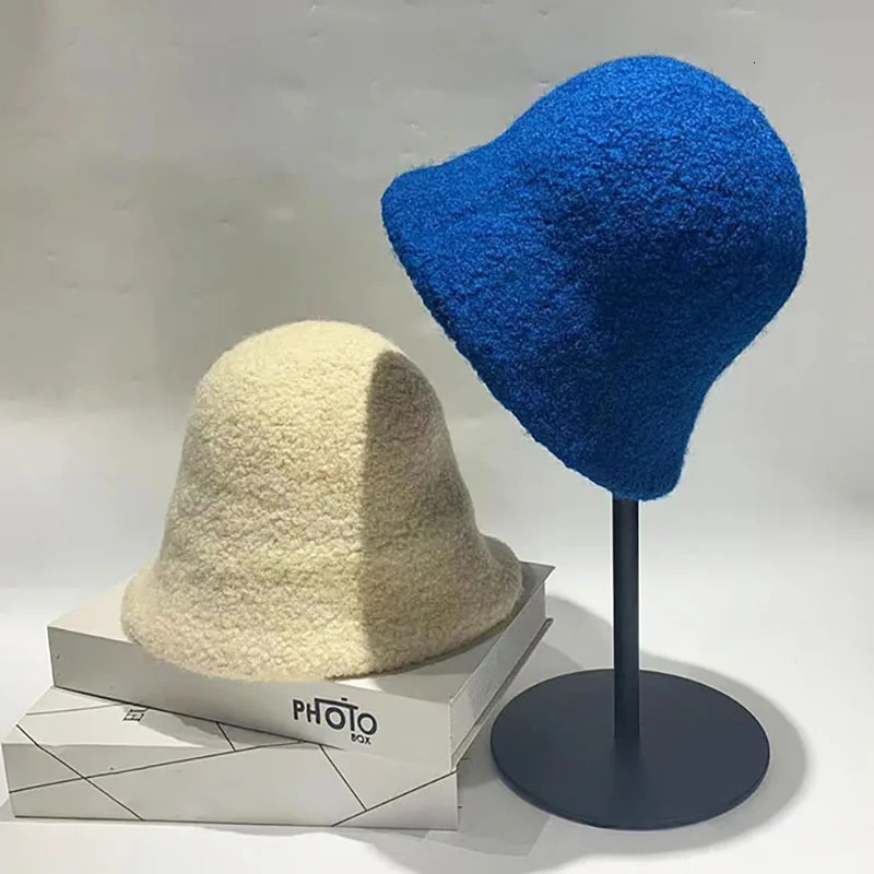 Autumn Winter Hats for Women Classic Simple Wool Lamb Bucket Warm Fisherman Cap Versatile Fashion Japanese Ladies Pannama 250110
