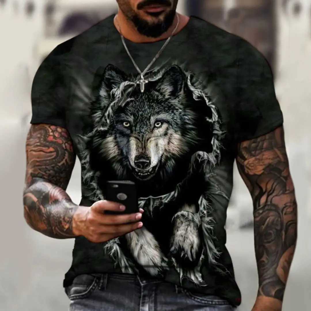 Mens Short Sleeve Tops Oversized Tees Shirt Men Design Clothes Tiger Fighting Animal Beast Fierce Lion/leopard 3D Print T-shirt W250211