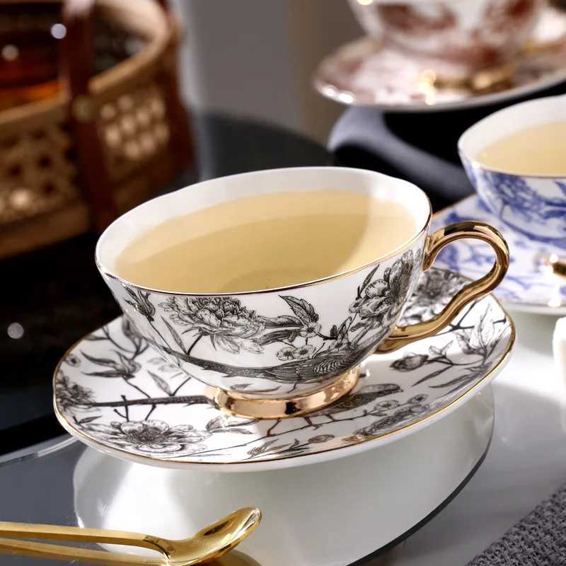 Cups Saucers Tableware Coffee Cup High-end and Simple French Flower and Bird Ceramic Bone China Coffee Cup Plate Set Household Tea Cup CL250211