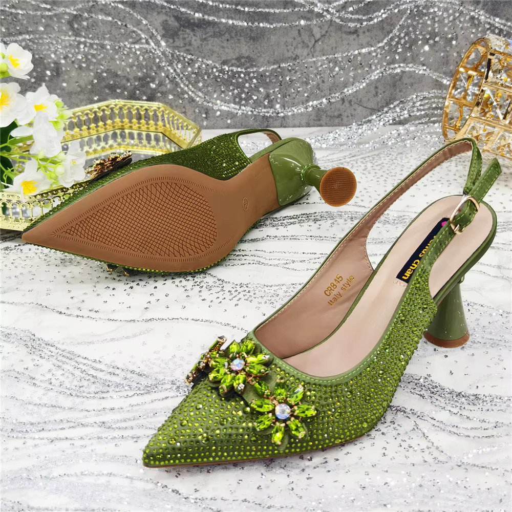 Popularity Pointed Toe High Heels Shoes And Bags Set With Rhie For Women Wedding Party Elegant Fashion