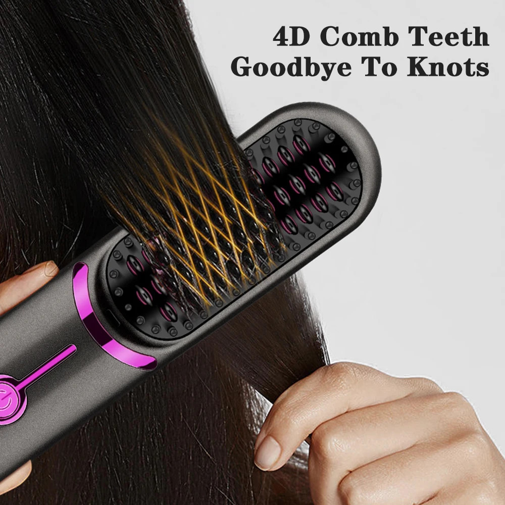 Wireless Hair Straightener Brush Fast Heated Straightener Brush Multifunctional Ceramic Hair Curler Anti-scalding Heating Comb 250113