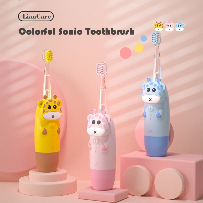 For 3-12 Ages Childrens Gift Sonic Electric Toothbrush Colorful LED Sonic Cute Kids Tooth Brush Smart Timer Brush Heads 250113