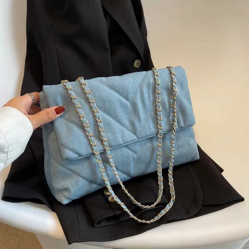 Handbag Woman Fi Luxury Denim Blue Shoulder Bag Briefcase Messenger Bags Large Capacity Work Study Street Tote Bag PursesXJ250211