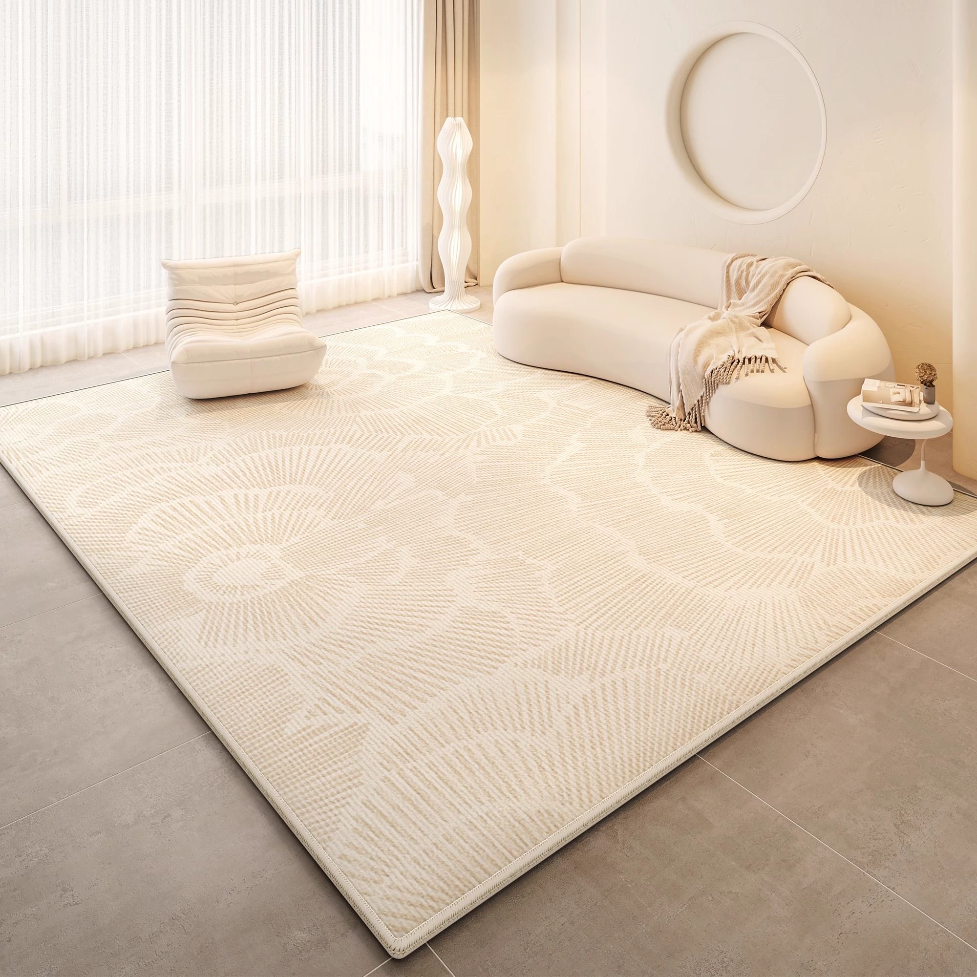 5159-59.9-PTX-Beige Striped Minimalist Rug Comfortable Large Area Living Room Rugs Refreshing Bedroom