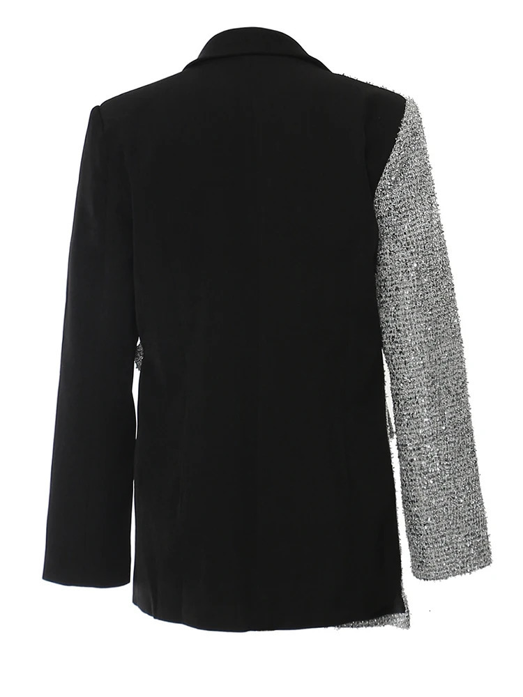 EAM Women Black Irregular Colorblock Elegant Blazer Lapel Long Sleeve Jacket Fashion Spring Autumn 1DH7642 250106