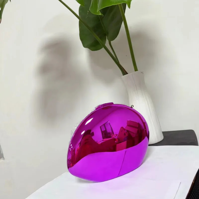 Smooth Mirror Acrylic Egg Shape Clutch Bag Women er Evening Party Cute Purse Shell Handbag Quality Metal Style 250207