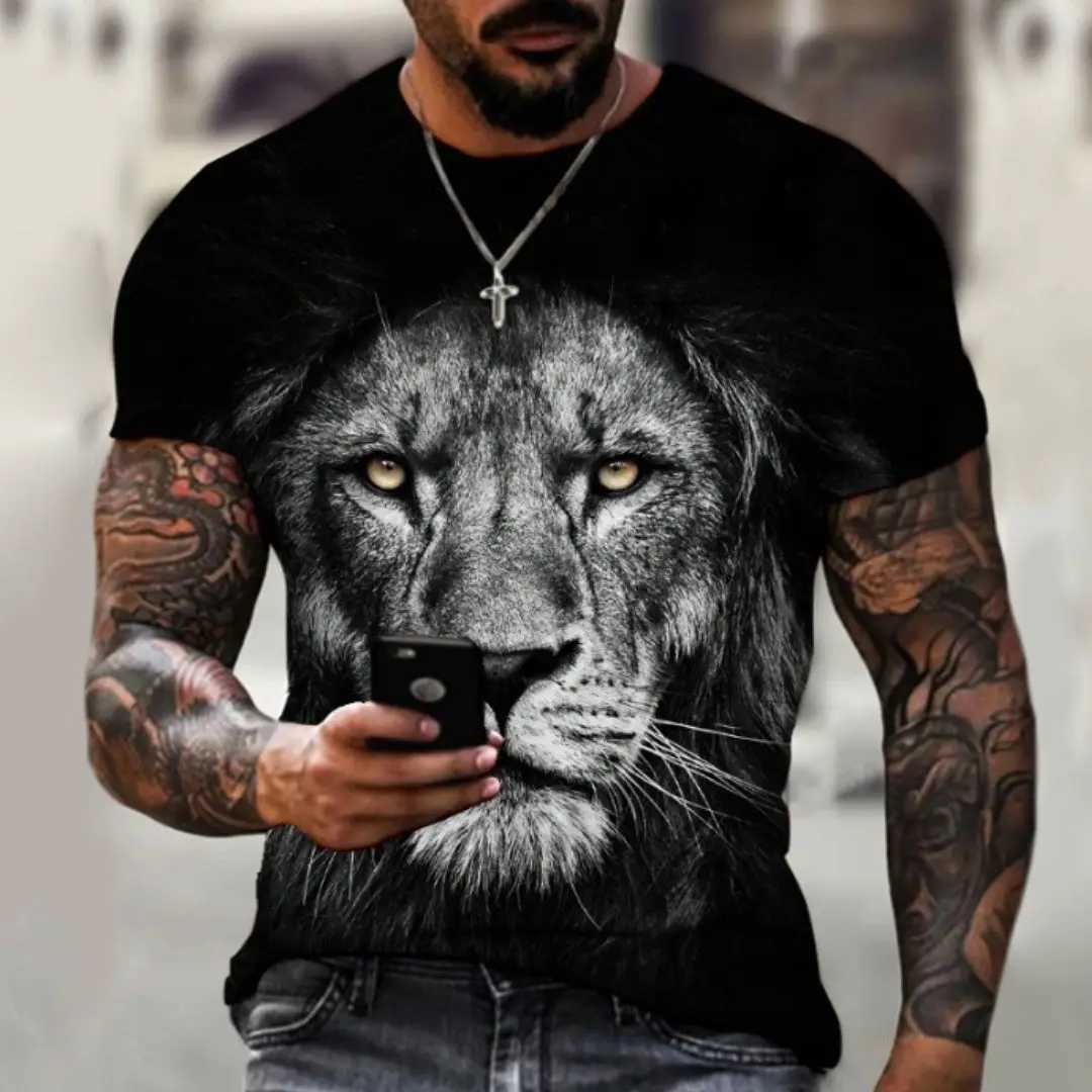 Mens Short Sleeve Tops Oversized Tees Shirt Men Design Clothes Tiger Fighting Animal Beast Fierce Lion/leopard 3D Print T-shirt W250211