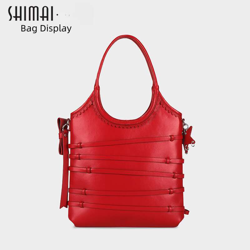 Women's Bags Designer's original SK2 bow tie strap handbag, women's red tote bag, large capacity commuting armpit shoulder bag