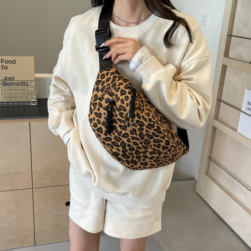 er Leopard Print Waist Bag Street Trend Fanny Pack Woman Chest Pack Canvas Belt Bag Fashion Female Shoulder Crossbody Bags 250206