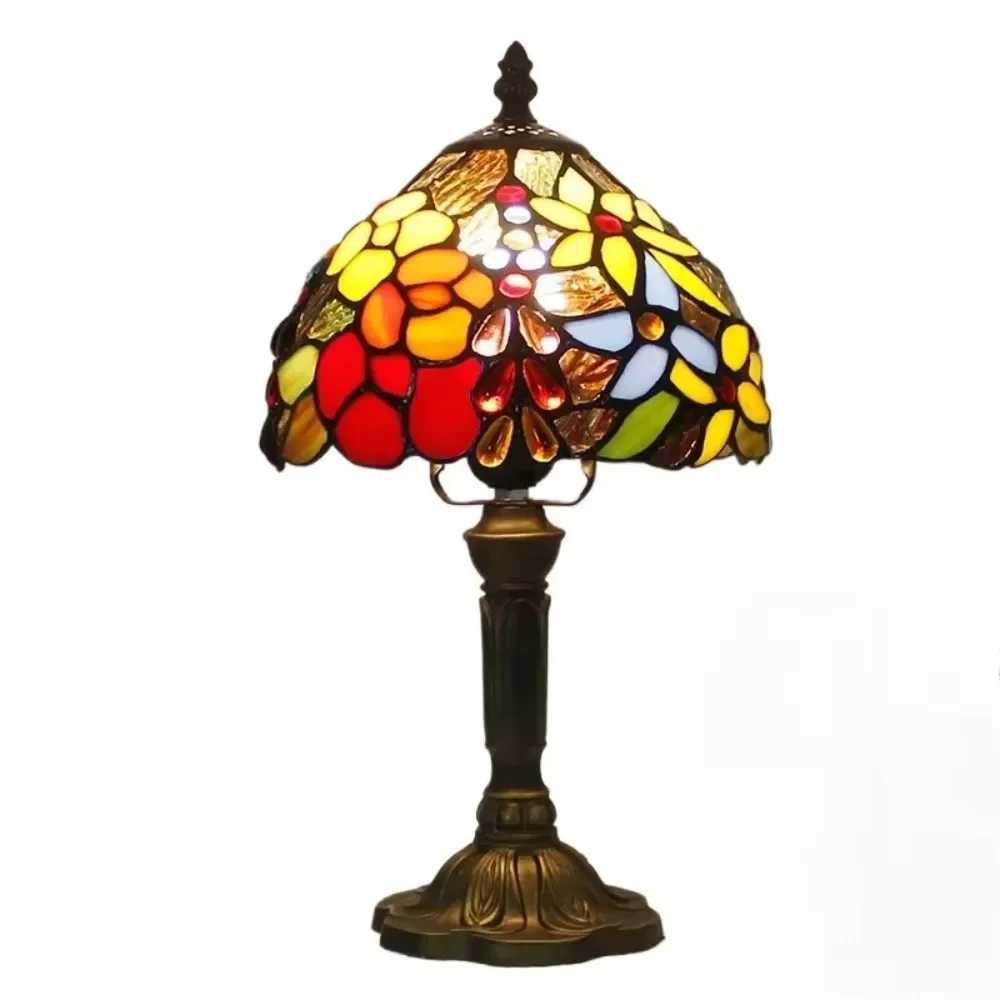 8inch Tiffany Stained Glass Curved Beige Lampshade Table Lamp American Living Room Bedroom Night Light Villa Hotel Desk Lamp Z250211