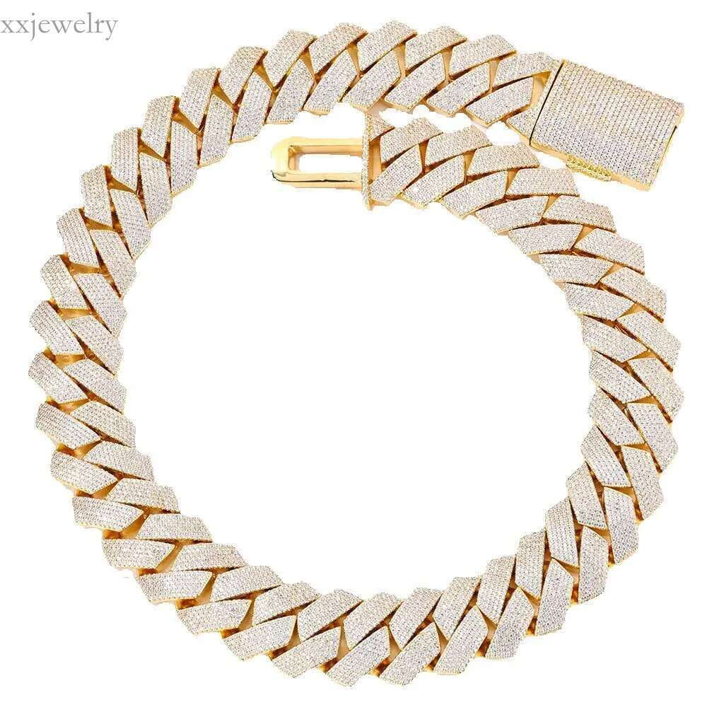 moissanite chain cuban k necklace 25mm 6 row full dia ice out vvs pass dias tester Fashion stainless steel plating hiphop men's jewelry bracelet
