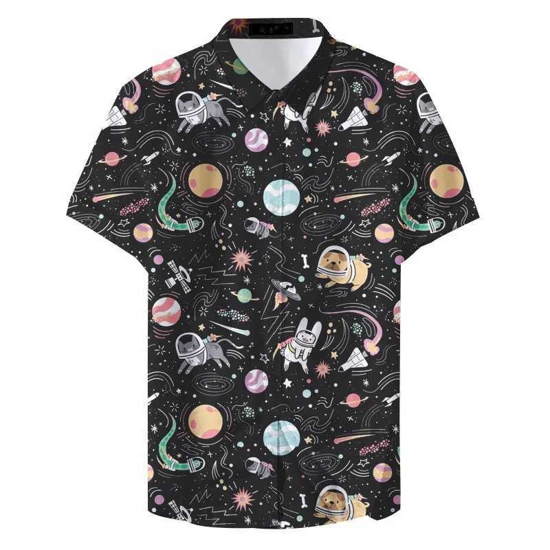3D Printed Planet Rocket Shirts For Men Clothes Cartoon Animal Dog Graphic Boy Blouses Harajuku Fashion Y2k Short Sleeve Blouse W250211